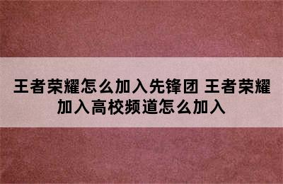 王者荣耀怎么加入先锋团 王者荣耀加入高校频道怎么加入